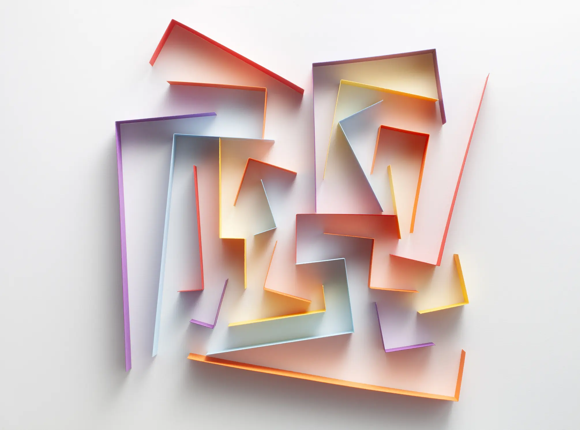 Chaos. Right angles of colored paper