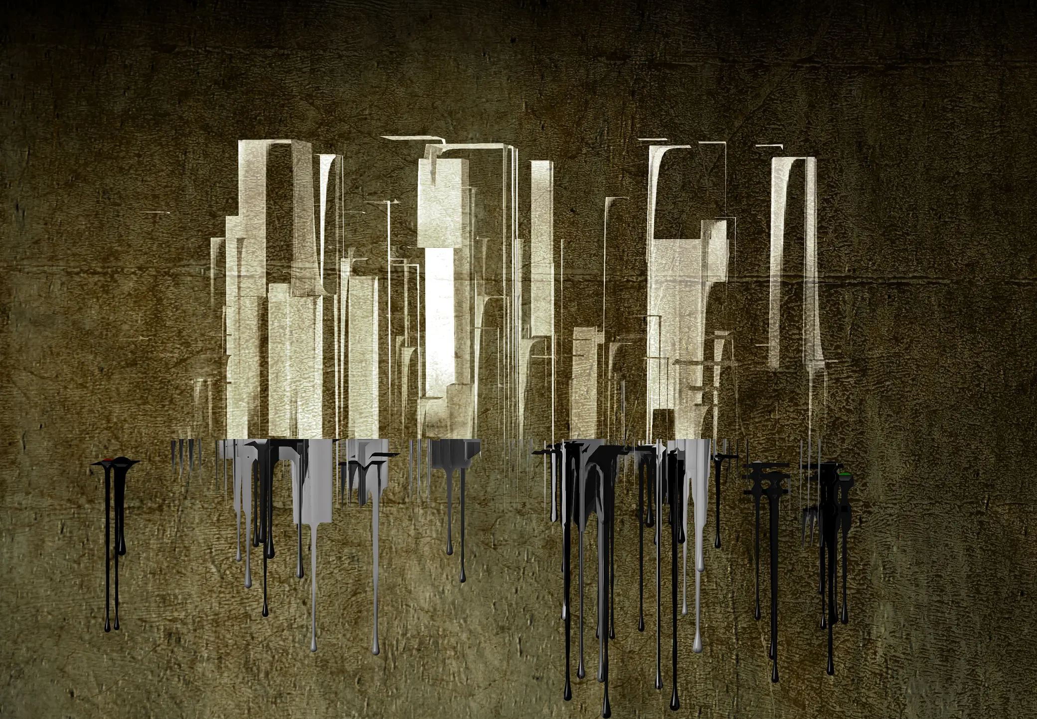 Abstract city in 1950's style with twist. 3D rendering