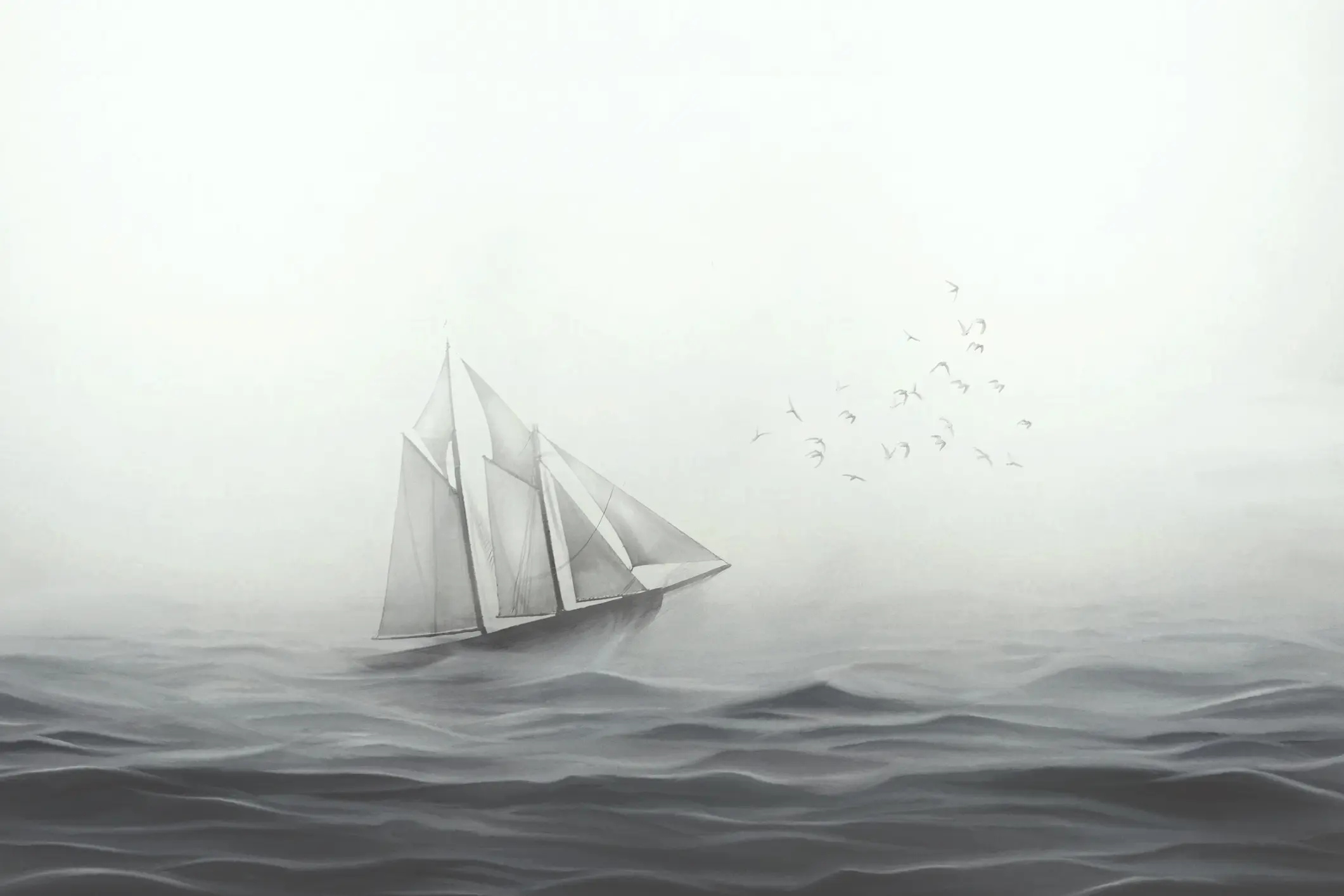 illustration of sailing ship facing the sea