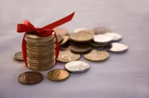loose change wrapped in a bow
