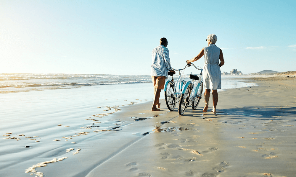Couple watching on beaches with bikes