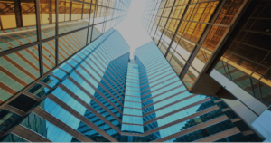 Upward view of skyscrapers