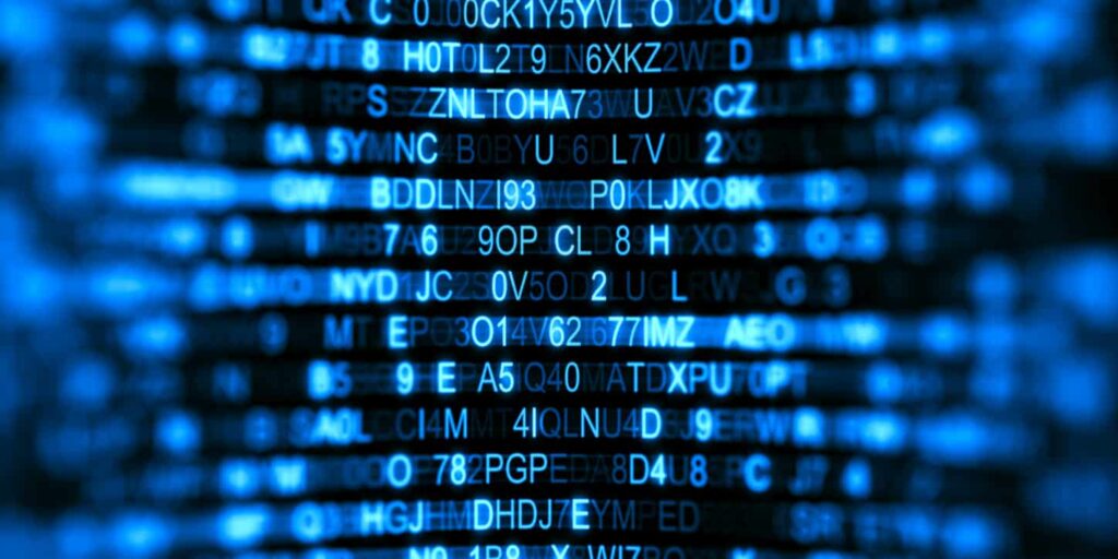 Photo of blue coding numbers and letters