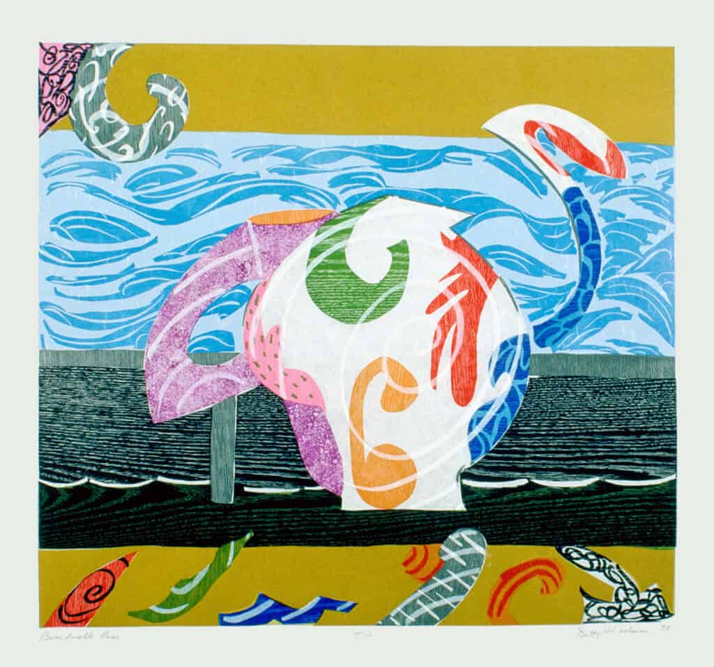 Betty Woodman, Boardwalk Vase, 1998, Color Woodcut w/ Chine Colle, First Western Art Collection