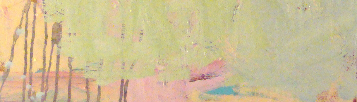 Abstract artwork with pink, yellow, and green