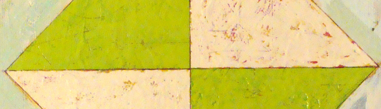 Artwork of a square separated into line green and beige triangles