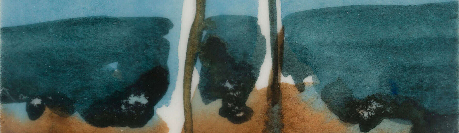 Watercolor atwork of two trees, part of the First Western Trust art collection.