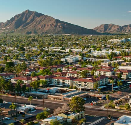 A Scottsdale neighborhood with a mountain range in the background