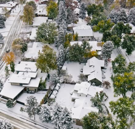 Aerial view of a residential neighborhood