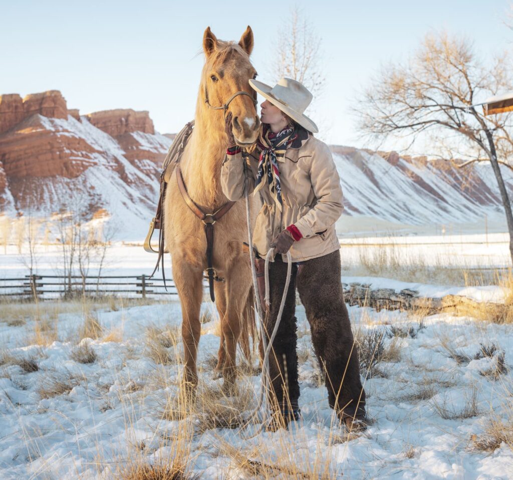 Image of a working horse ranch in a wintry, cold, and beautiful state of Wyoming, USA.